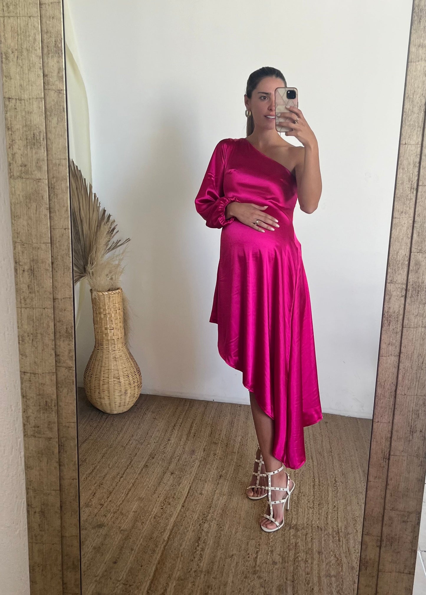 Vestido maternidad Samantha, rosa Barbie brilloso G