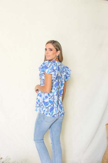 Blusa de lactancia Ruth, azul tallos