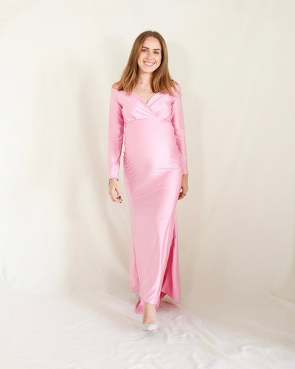 Vestido de maternidad sesión, Ritta rosa brilloso intenso