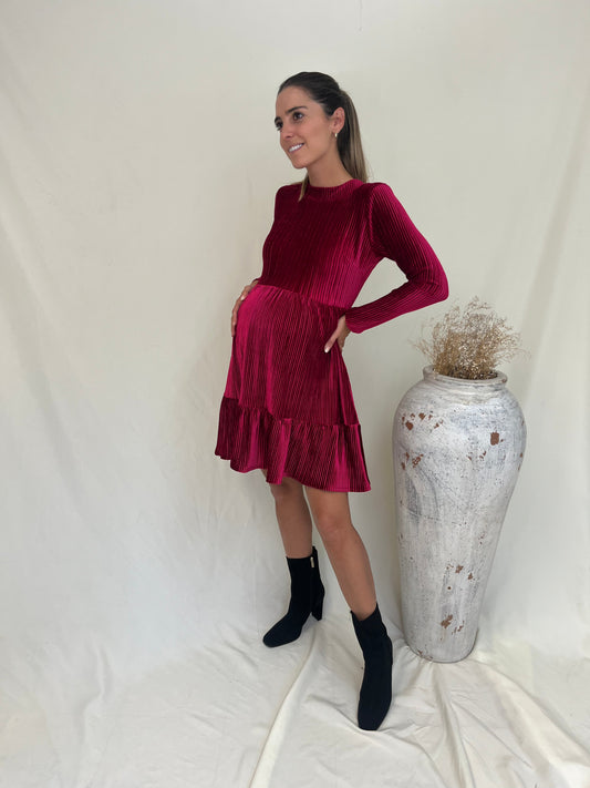 Vestido de maternidad, vino terciopelo rayas Gaby M