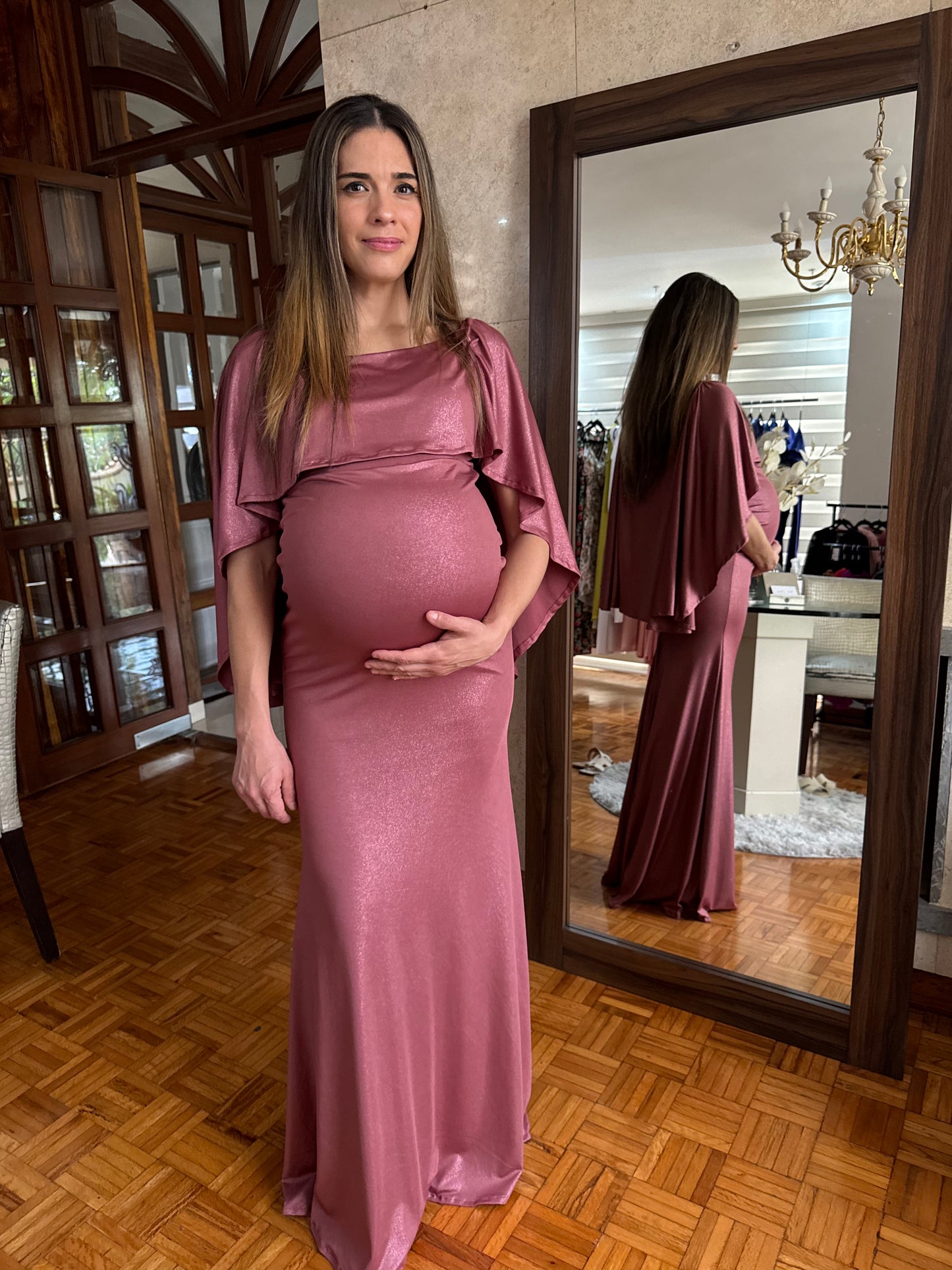 Vestido de maternidad Amparo, rosa fuerte brilloso licra CH