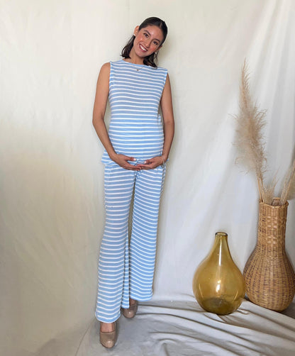 Conjunto de maternidad Cinthya, Azul rayas