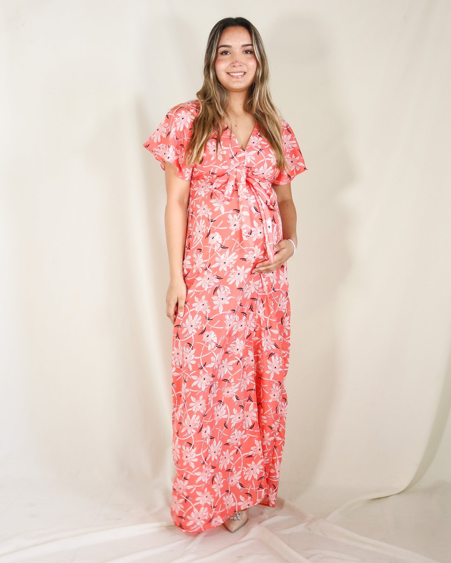Vestido Love naranja flores blancas XG