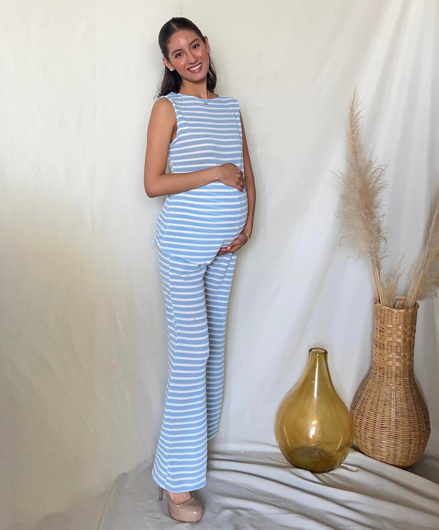 Conjunto de maternidad Cinthya, Azul rayas