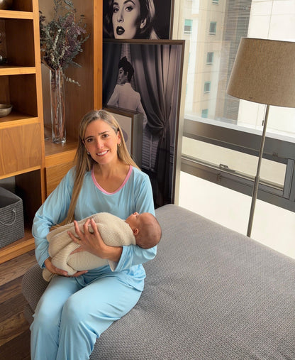Pijama Postparto de lactancia y maternidad, azul M-G y XG
