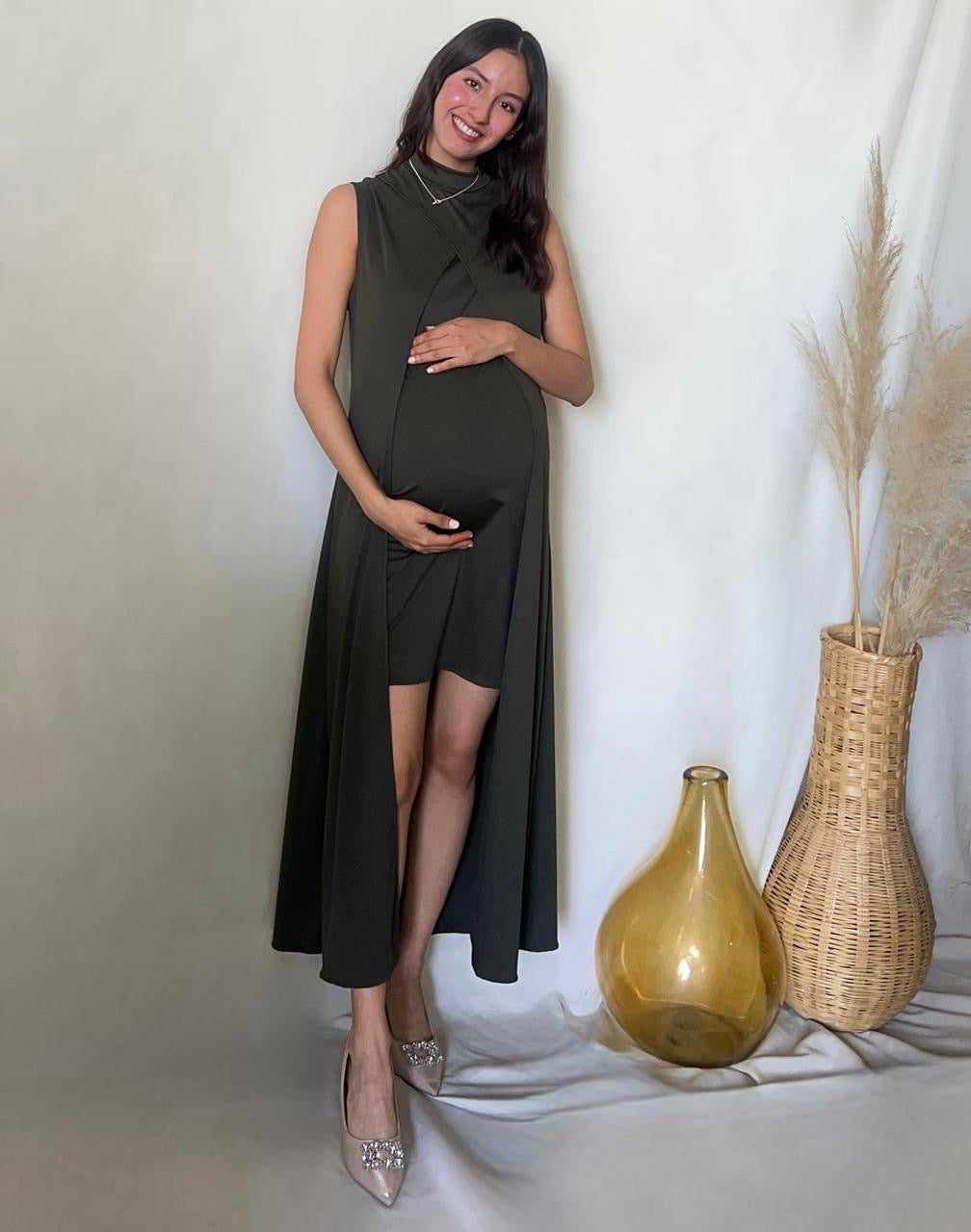 Vestido Elena Verde Olivo Licra de maternidad