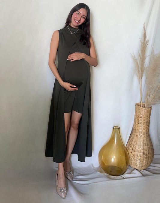 Vestido Elena Verde Olivo Licra de maternidad