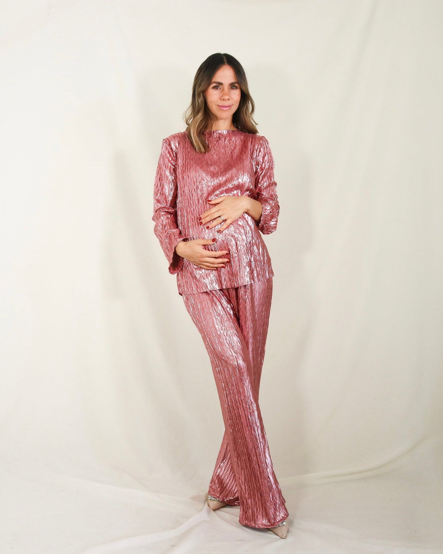 Conjunto de maternidad Mayte, rosa corrugado M a XG