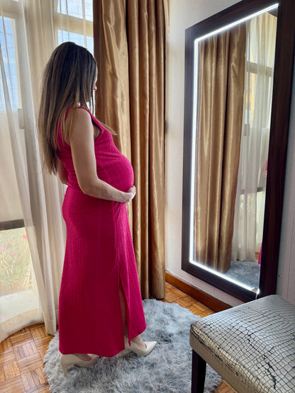 Vestido de maternidad Leslie, Rosa corrugado