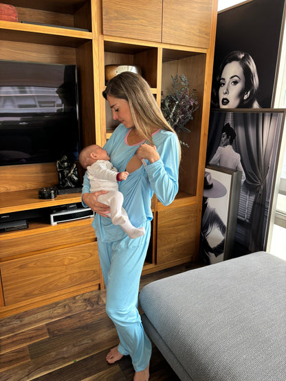 Pijama Postparto de lactancia y maternidad, azul M-G y XG