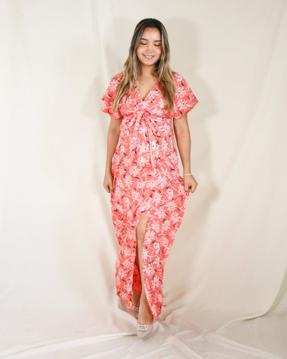 Vestido Love naranja flores blancas XG