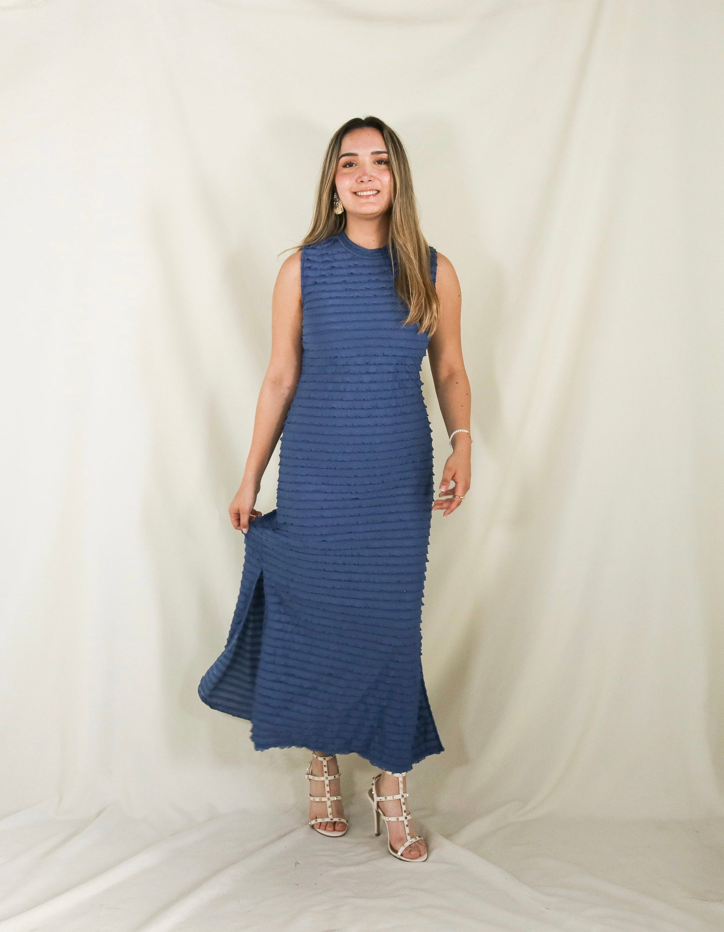 Vestido de maternidad Leslie, azul corrugado