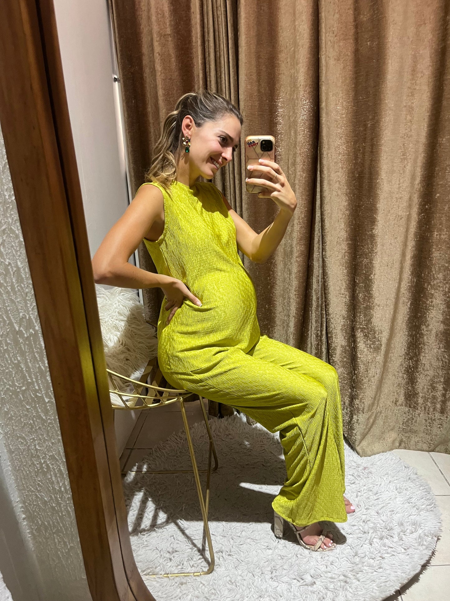 Conjunto de maternidad Mayte, verde intenso corrugado XG