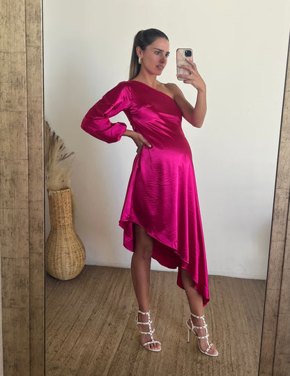 Vestido maternidad Samantha, rosa Barbie brilloso G
