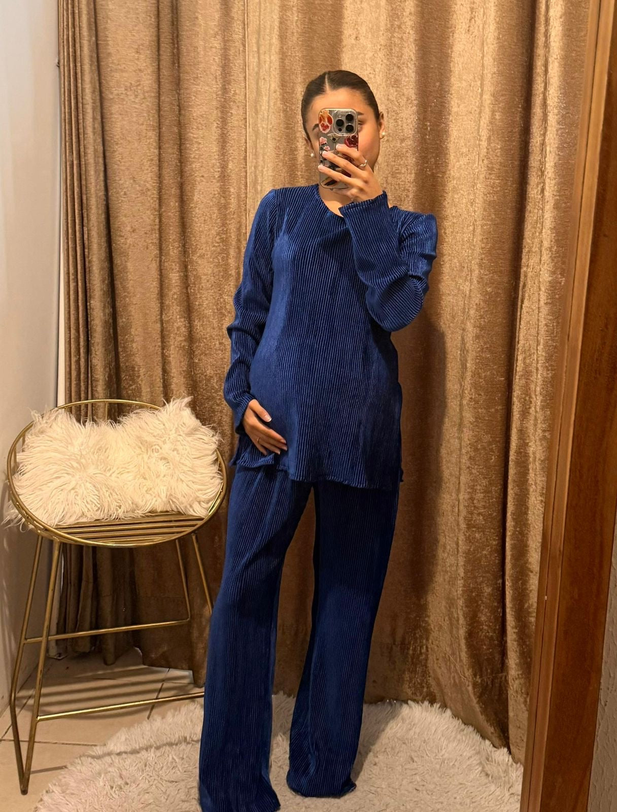 Conjunto de maternidad Mayte, azul terciopelo