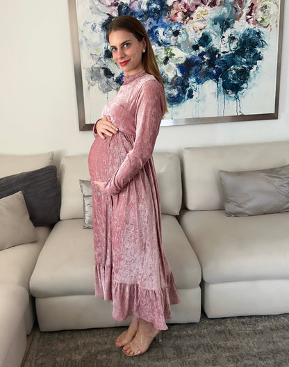 Vestido de maternidad, rosa terciopelo Gaby largo CH