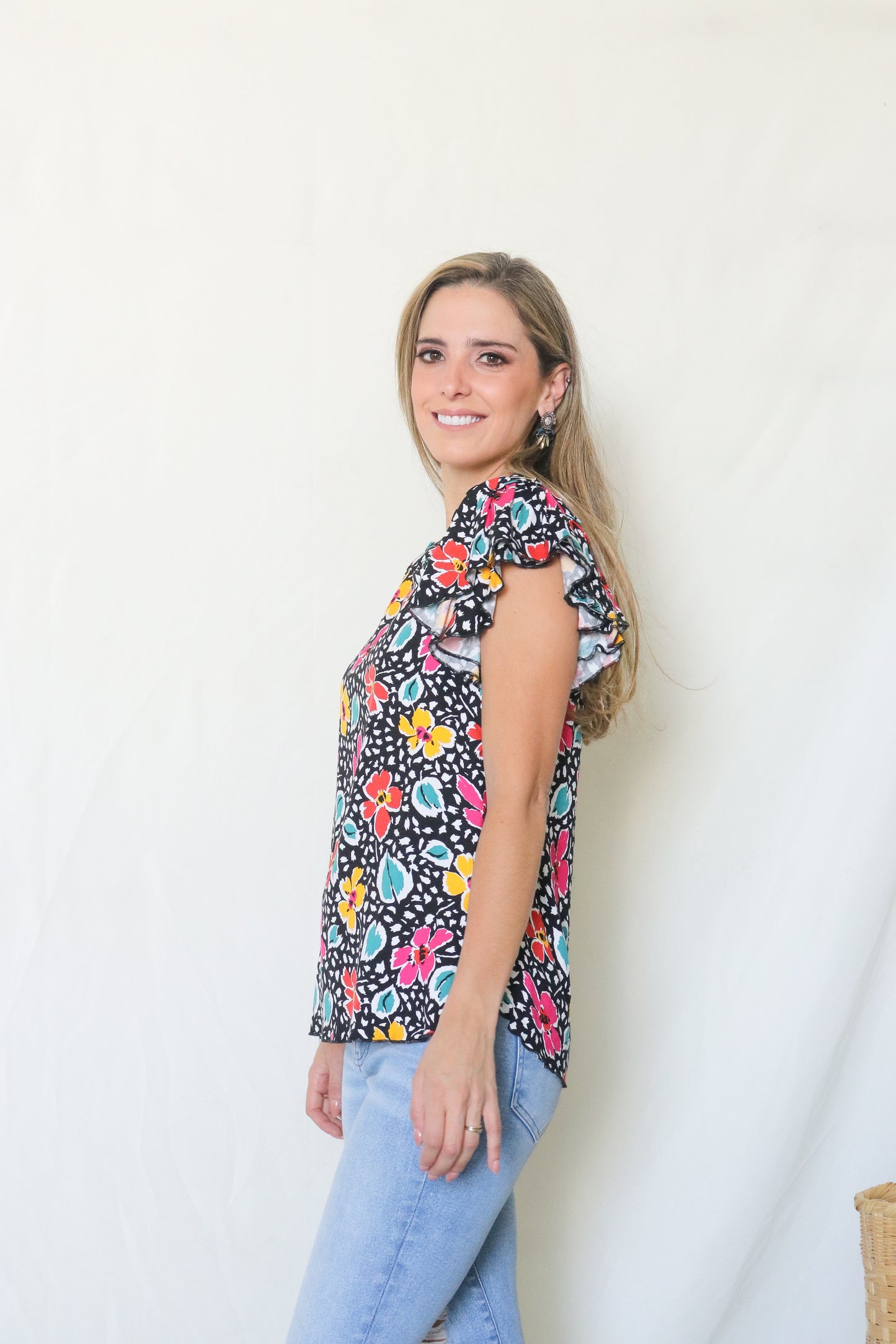 Blusa de lactancia, Ruth negra flores colores M