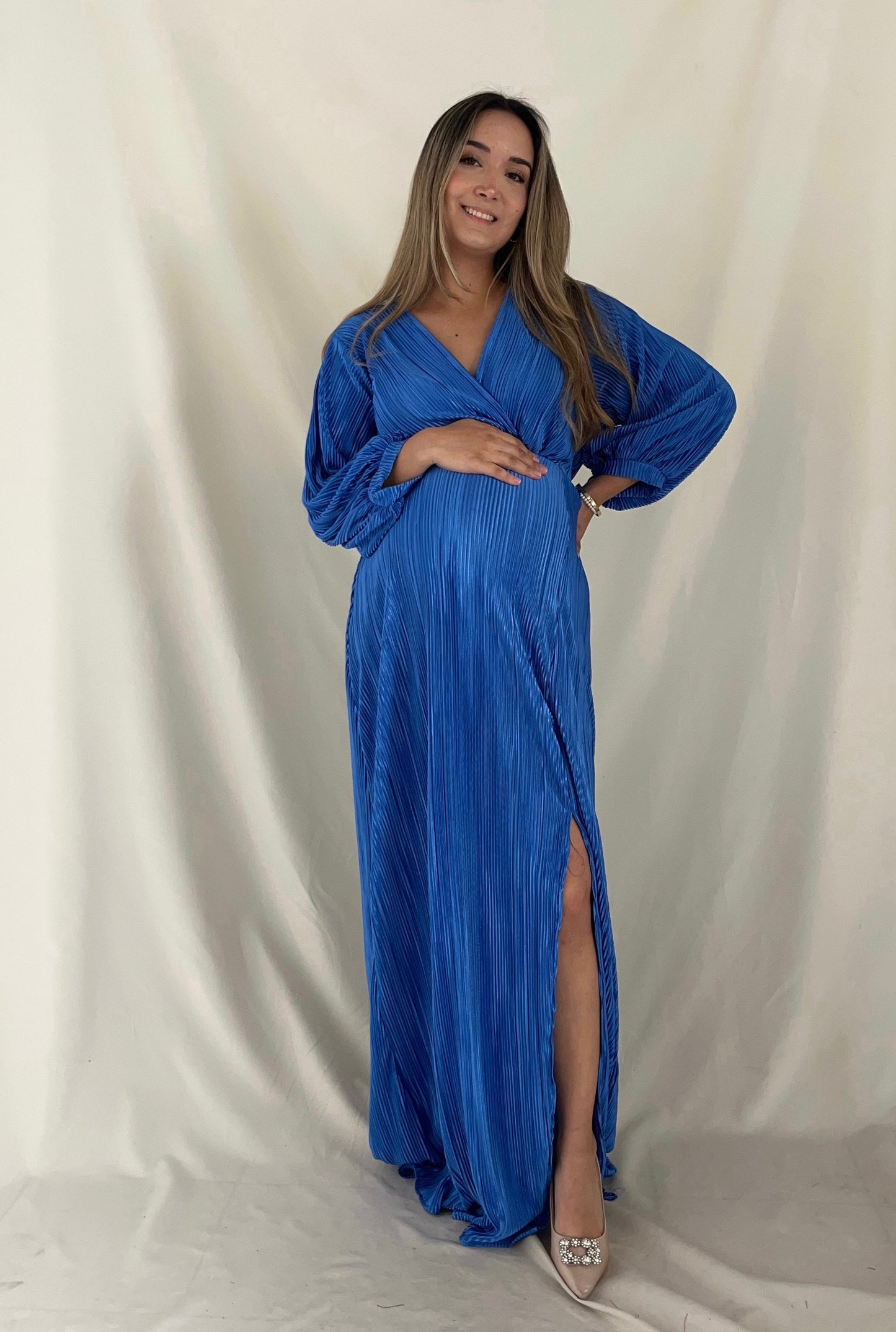 Vestido de maternidad Nicole, Azul corrugado G