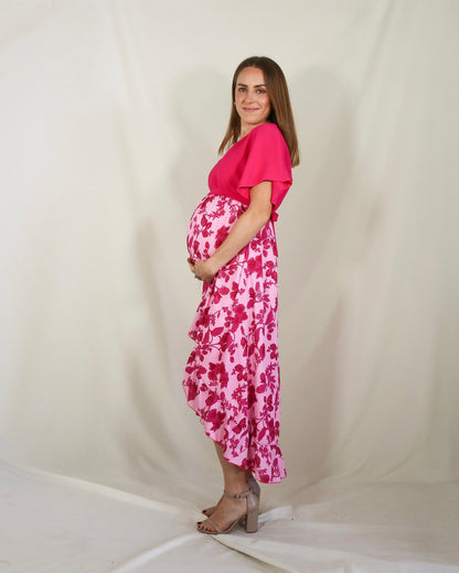 Vestido de Maternidad, Love Carlota rosa flores rosas