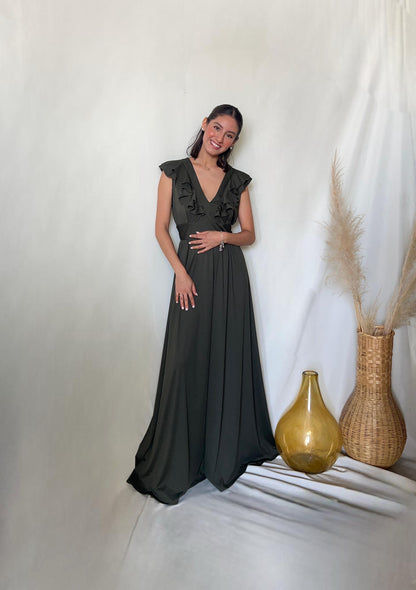Vestido Xiomara de maternidad y lactancia verde olivo licra