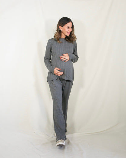 Conjunto de maternidad Cinthya, gris rayitas CH y XG