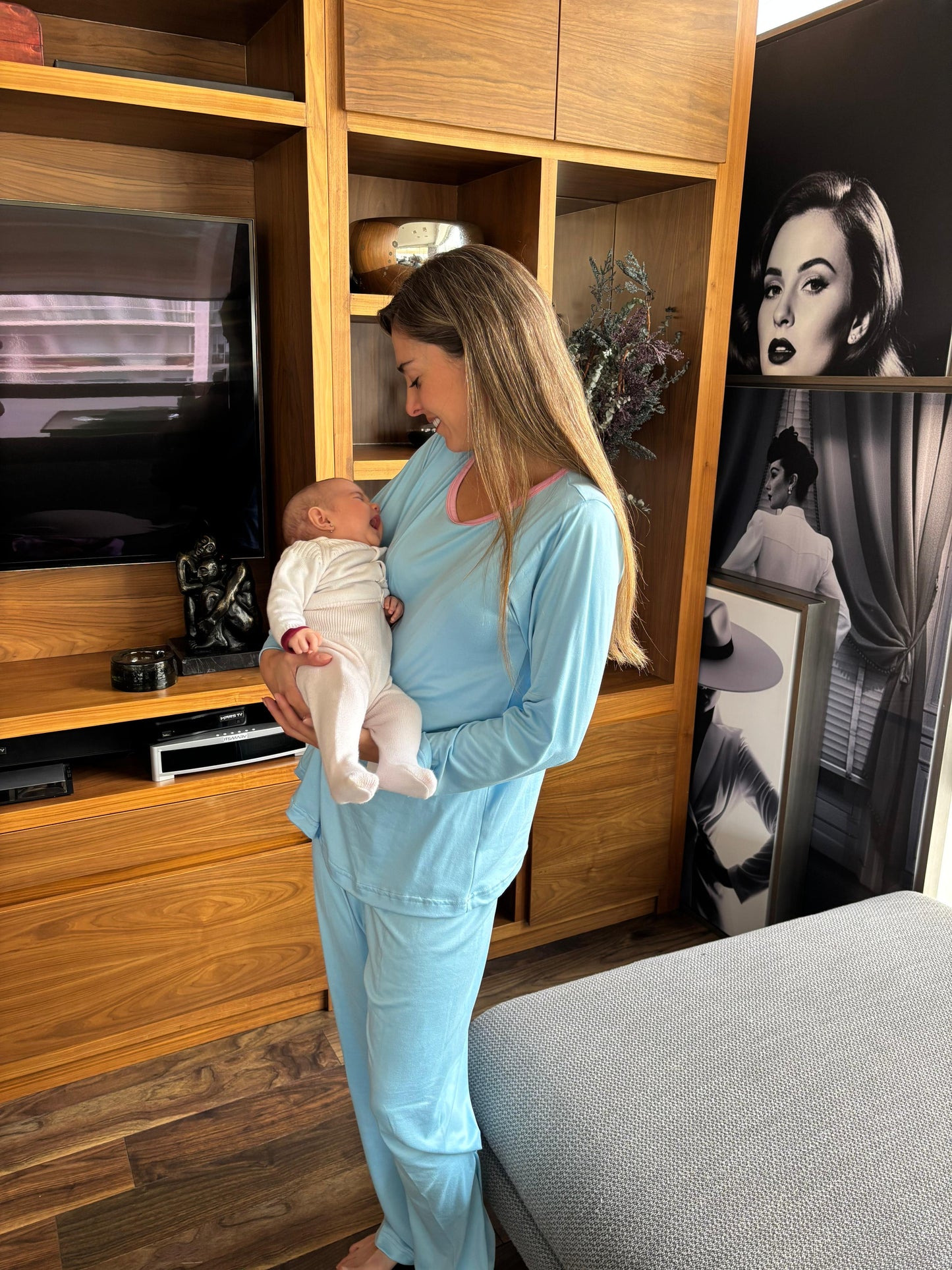Pijama Postparto de lactancia y maternidad, azul M-G y XG
