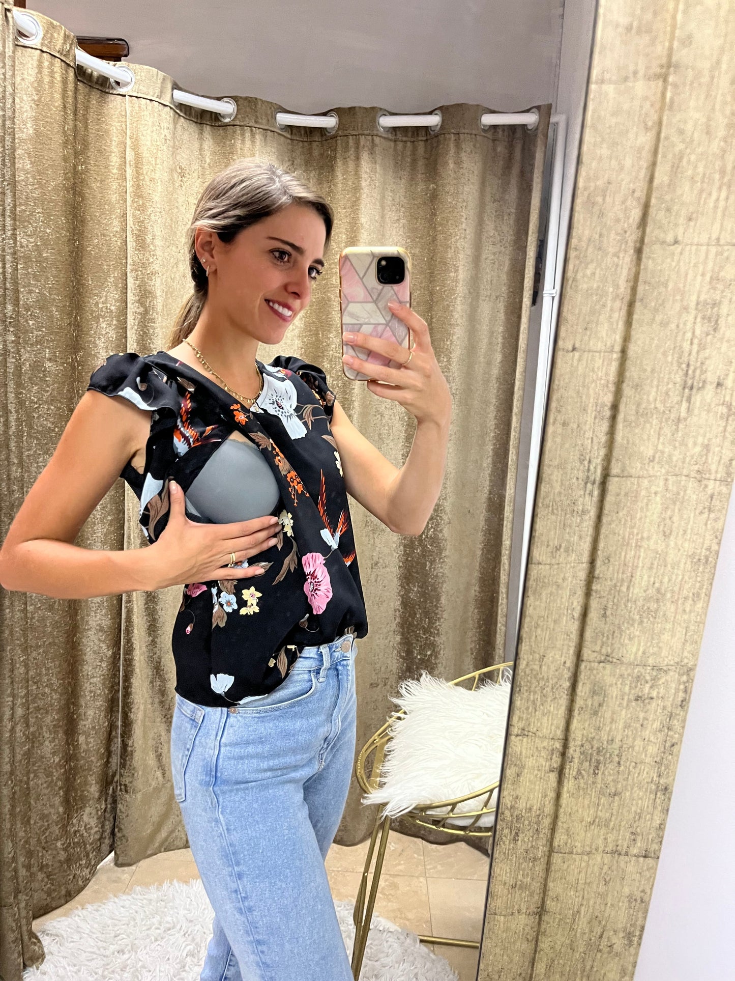 Blusa de lactancia, andy negra pajaritos