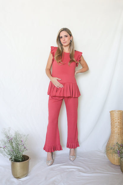 Conjunto de maternidad Imelda, rosa quemado rayitas