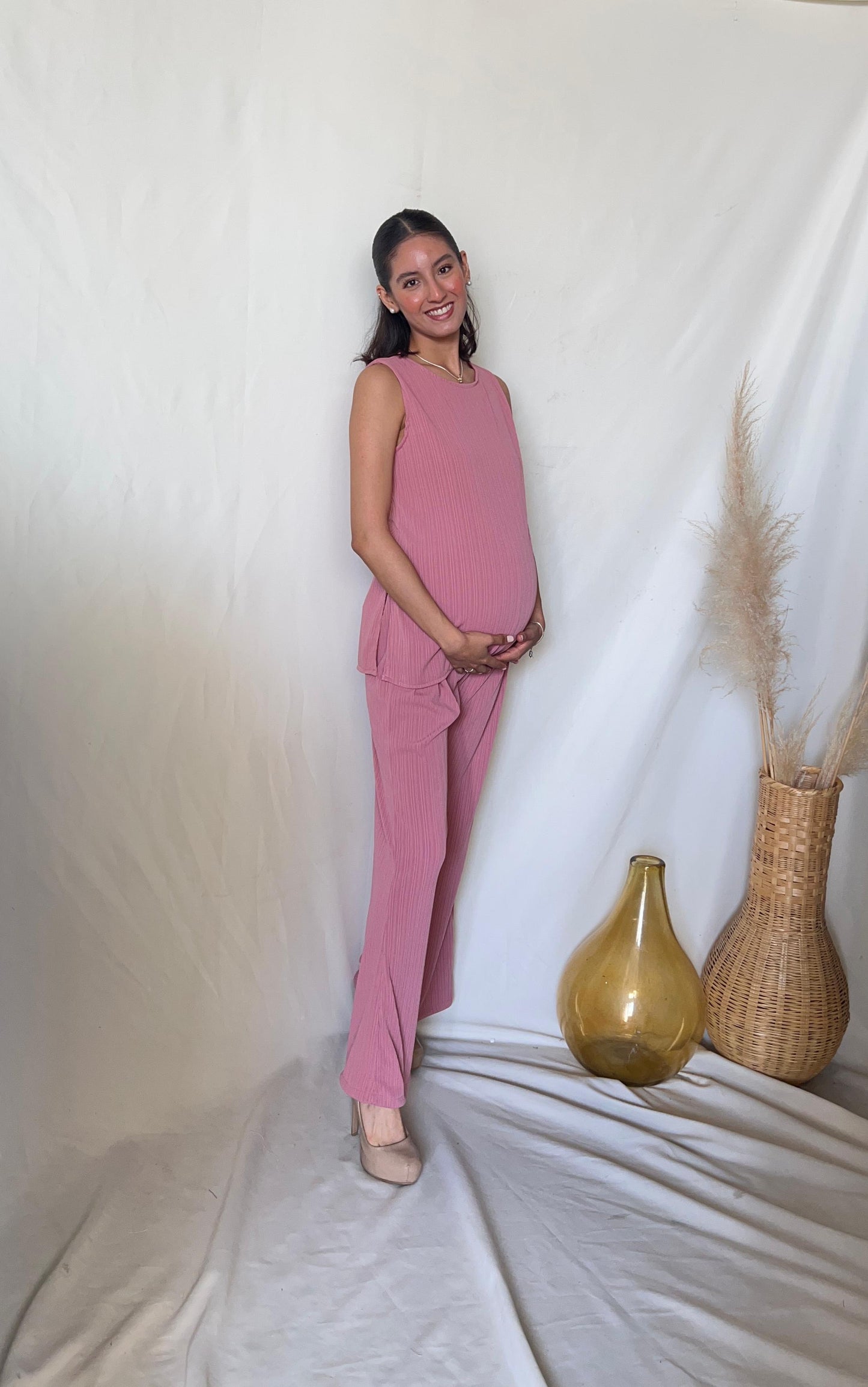 Conjunto de maternidad Cinthya, Rosa rayas spandex