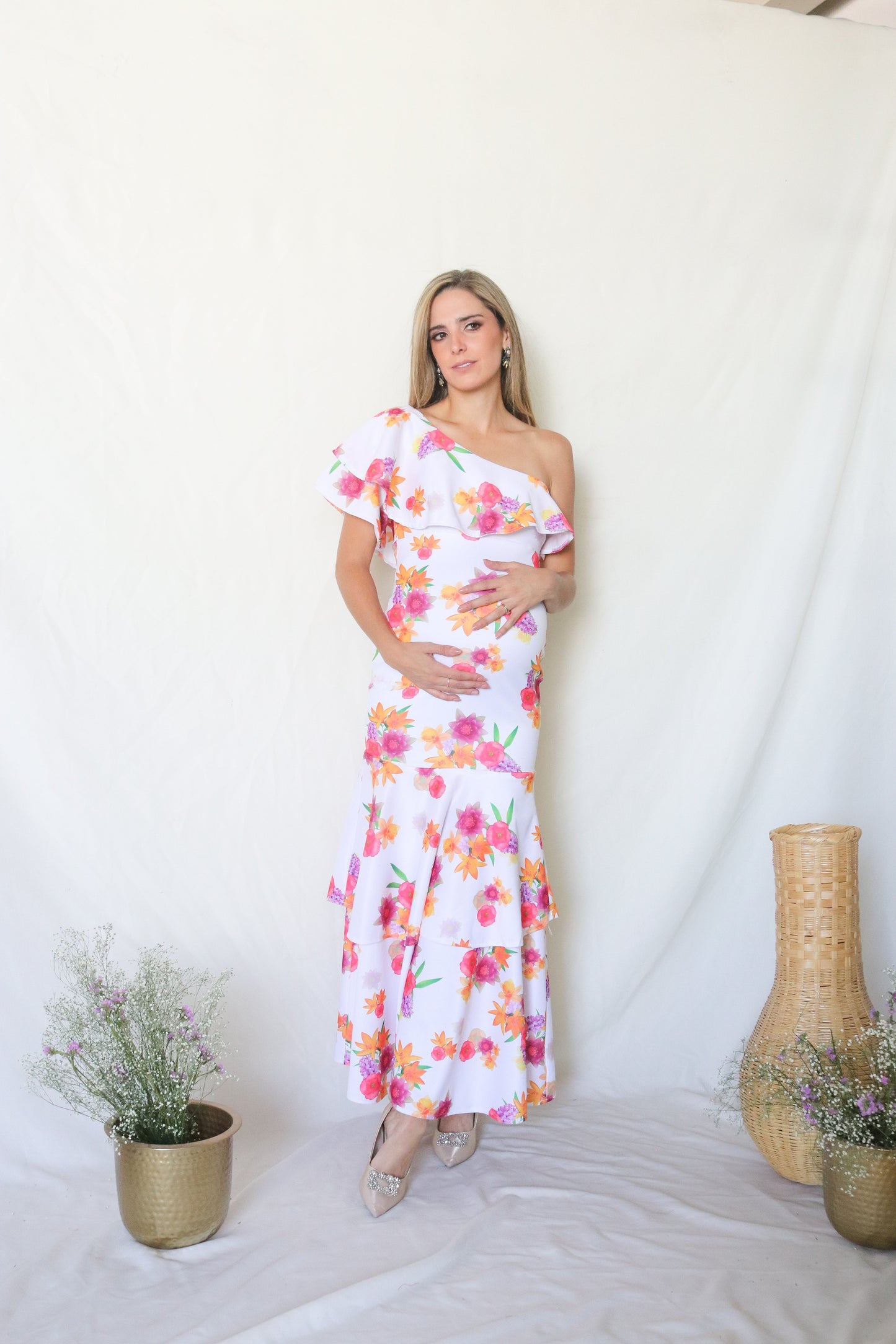Vestido de maternidad Regina, flores naranjas CH