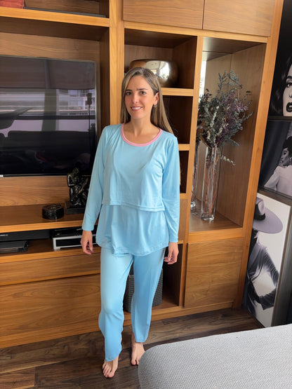 Pijama Postparto de lactancia y maternidad, azul M-G y XG