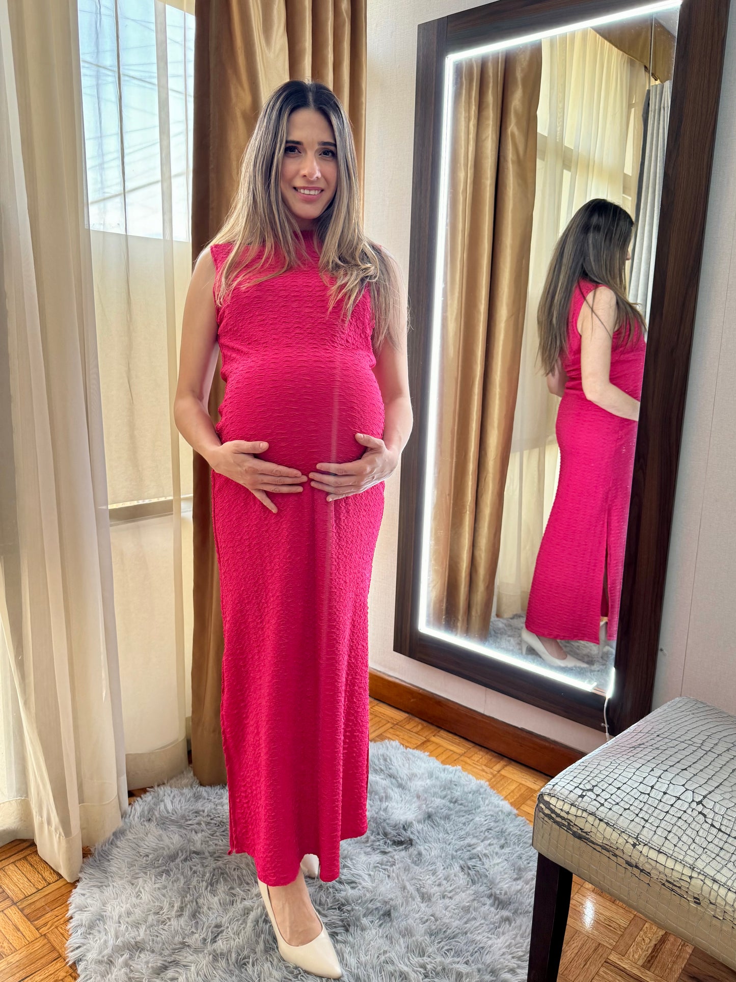 Vestido de maternidad Leslie, Rosa corrugado