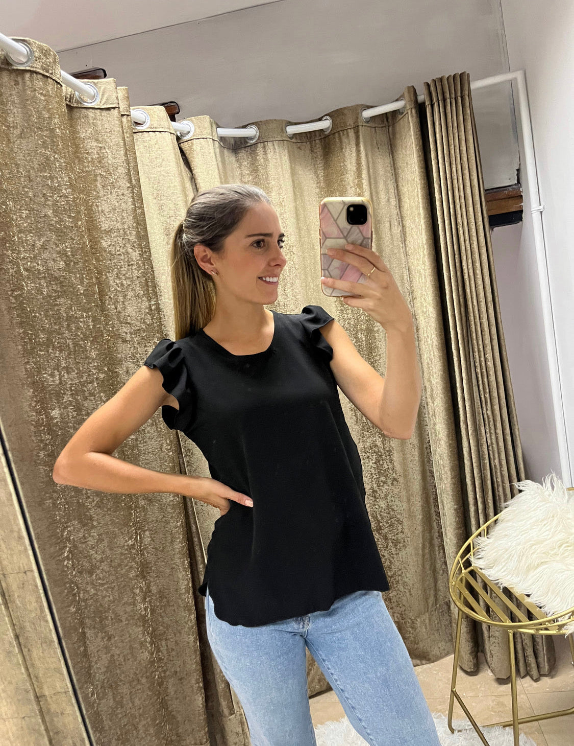 Blusa de lactancia Ruth, negra maga corta