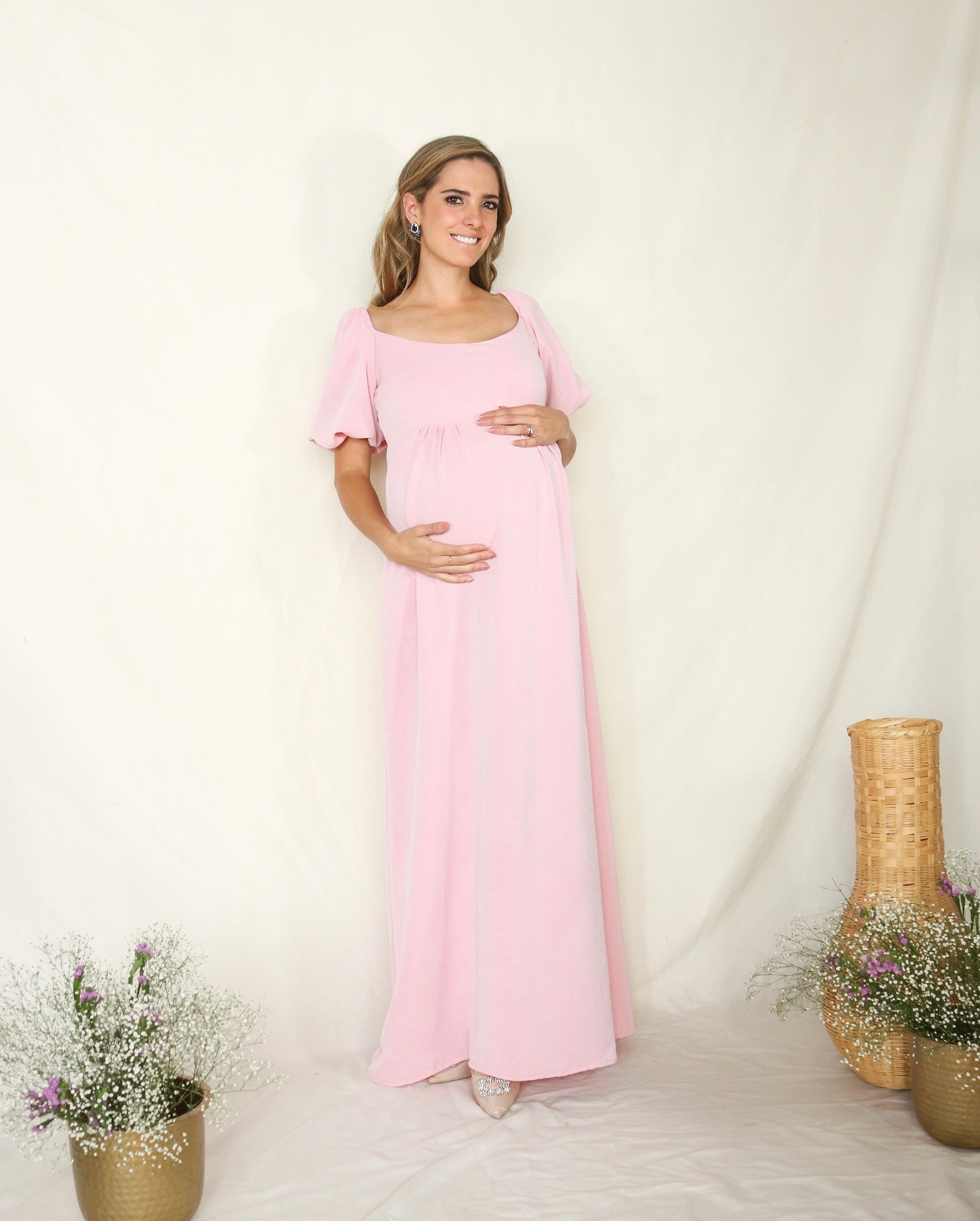 Vestido de maternidad Paula, rosa peonia