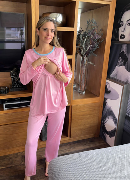 Pijama Postparto de lactancia y maternidad, rosa M-G y XG