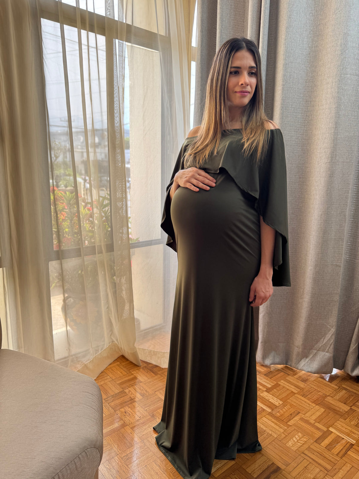Vestido de maternidad Amparo, verde olivo xG