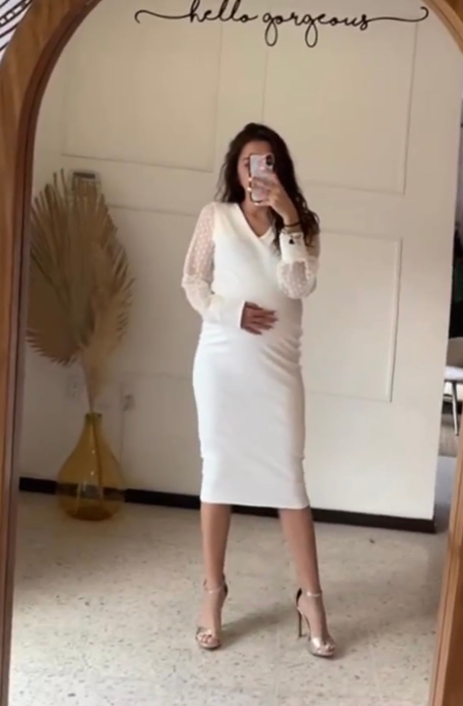 Vestido de maternidad, cuello V ivory bolitas en mangas