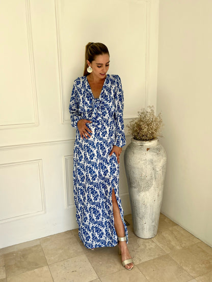 Vestido Brescia de maternidad y lactancia color blanco con flores azules M