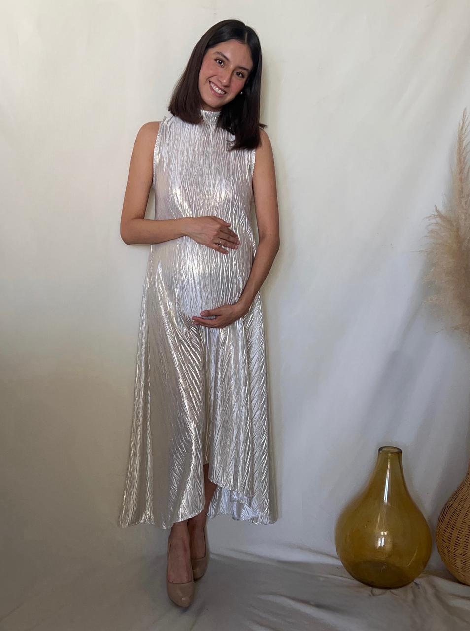Vestido de maternidad Sonia, Dorado Corrugado
