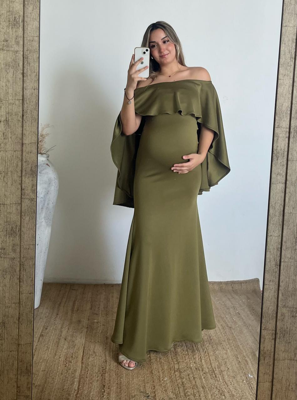 Vestido de maternidad Amparo, verde olivo neopreno CH