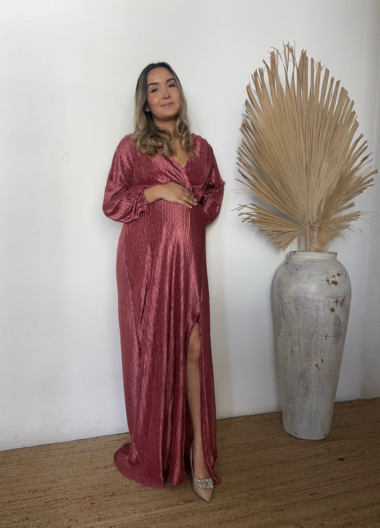 Vestido de maternidad y lactancia, Zara/Love largo rosa corrugado M