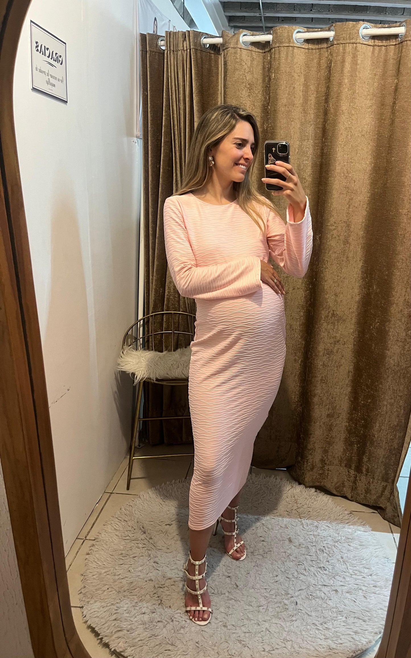 Vestido Yoceline, rosa claro textura M
