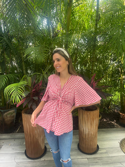 Blusa de maternidad, Brenda cuadros rojos