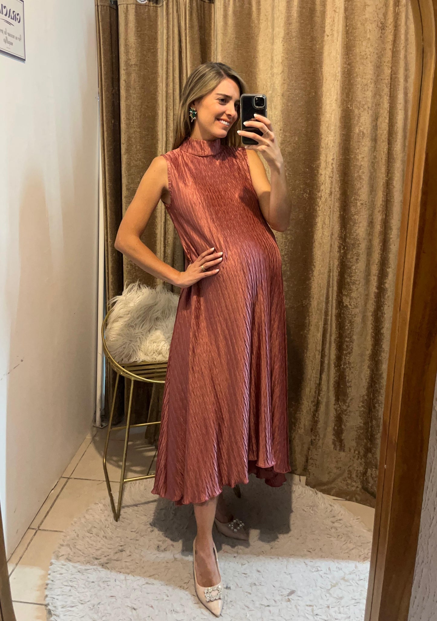Vestido de maternidad Sonia, rosa quemado corrugado XG