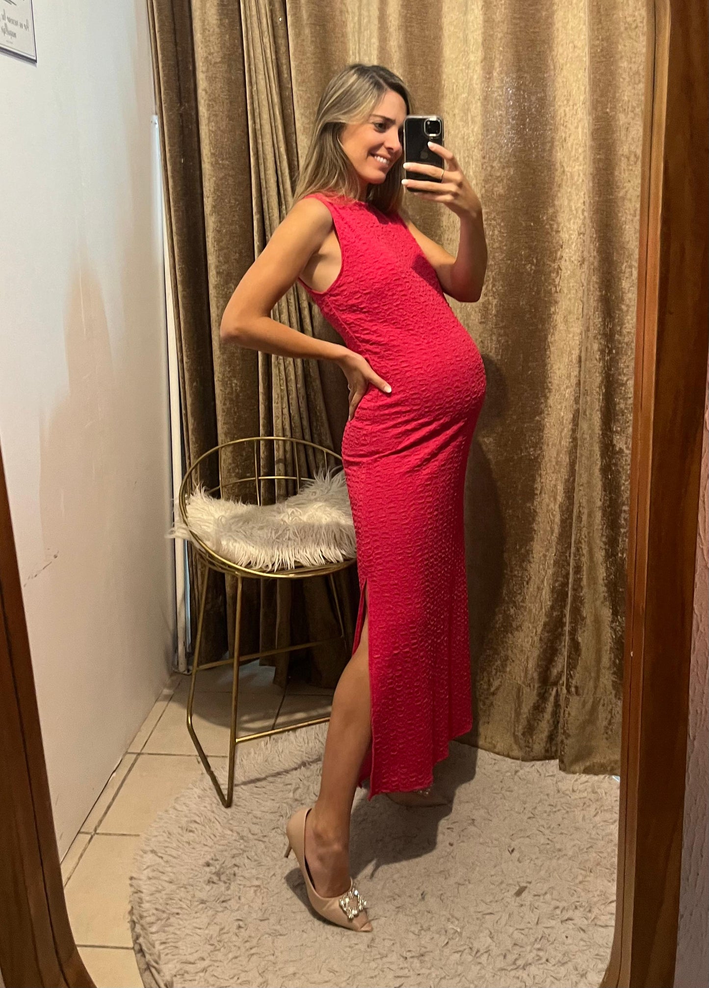 Vestido de maternidad Leslie, rosa barbie textura CH