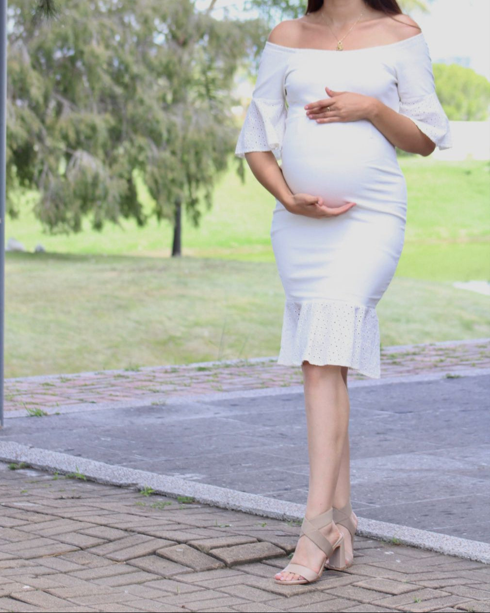 Vestido de maternidad, Ximena Ivory mangas encaje