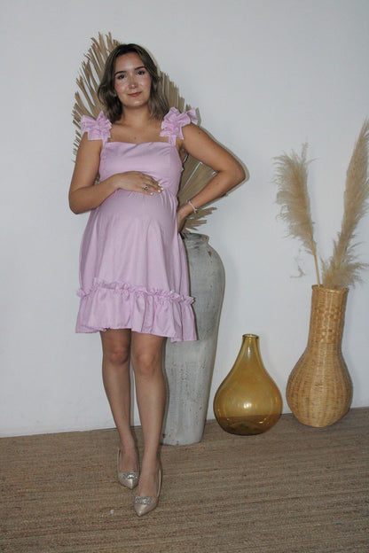 Vestido de maternidad Aurora, rosa rayitas