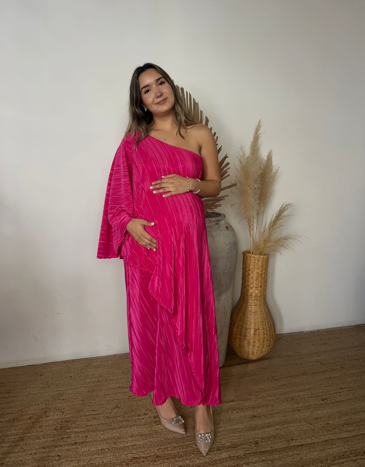 Vestido de maternidad Ilya, Rosa rayas corrugado M