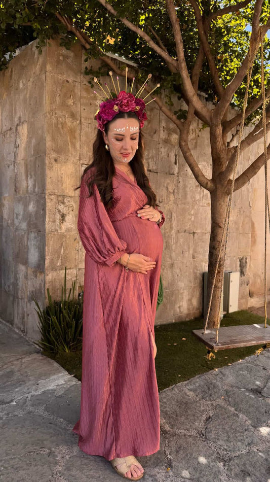 Vestido de maternidad, Nicole rosa corrugado M