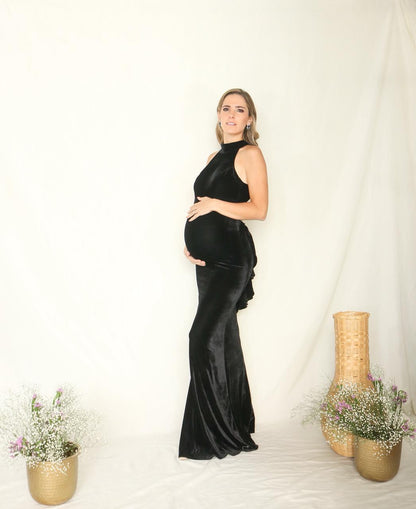 Vestido de maternidad Eugenia, negro terciopelo CH